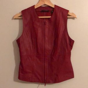 Tahari Petite Red Leather Vest - 100% Leather